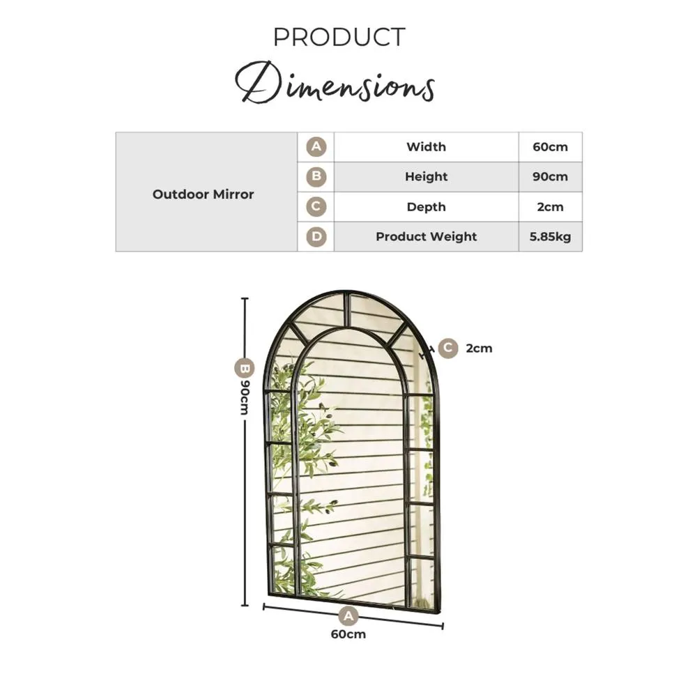 FurnitureboxUK Winona Black Large Arched Window 90x60cm Garden Mirror 5