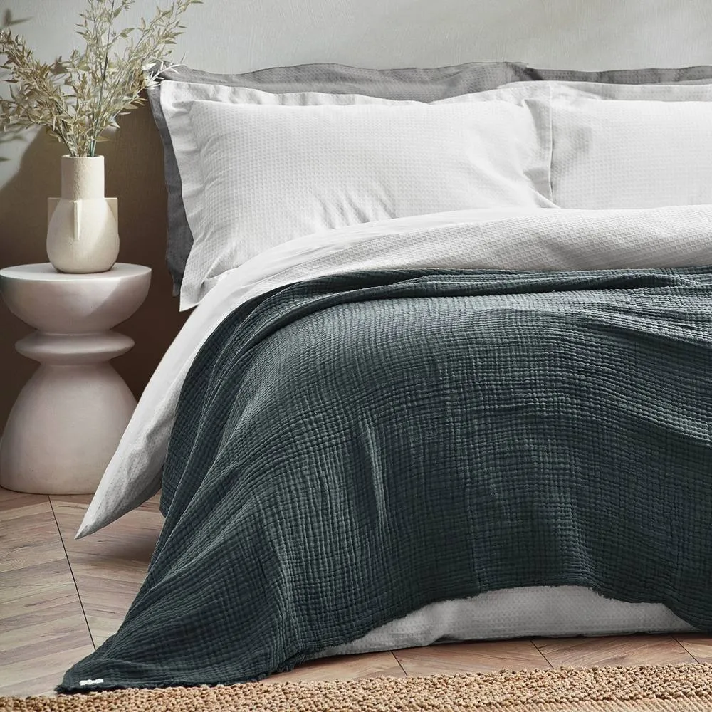 Yard Lark 100% Cotton Muslin Frayed Edge Throw in Dark Blue