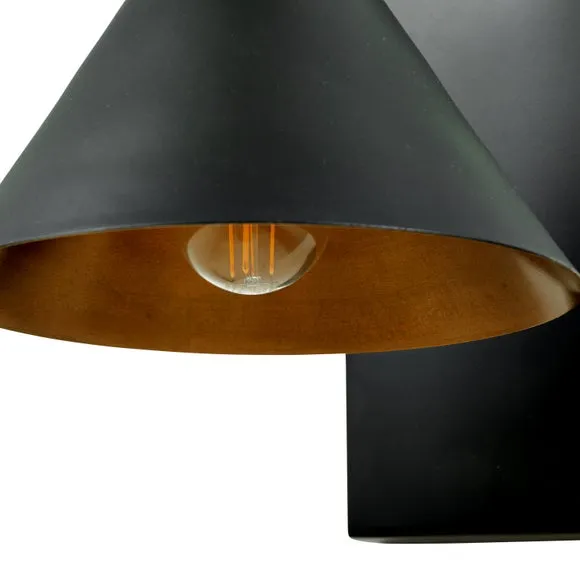 Zeta Matt Black and Antique Brass Wall Light 5