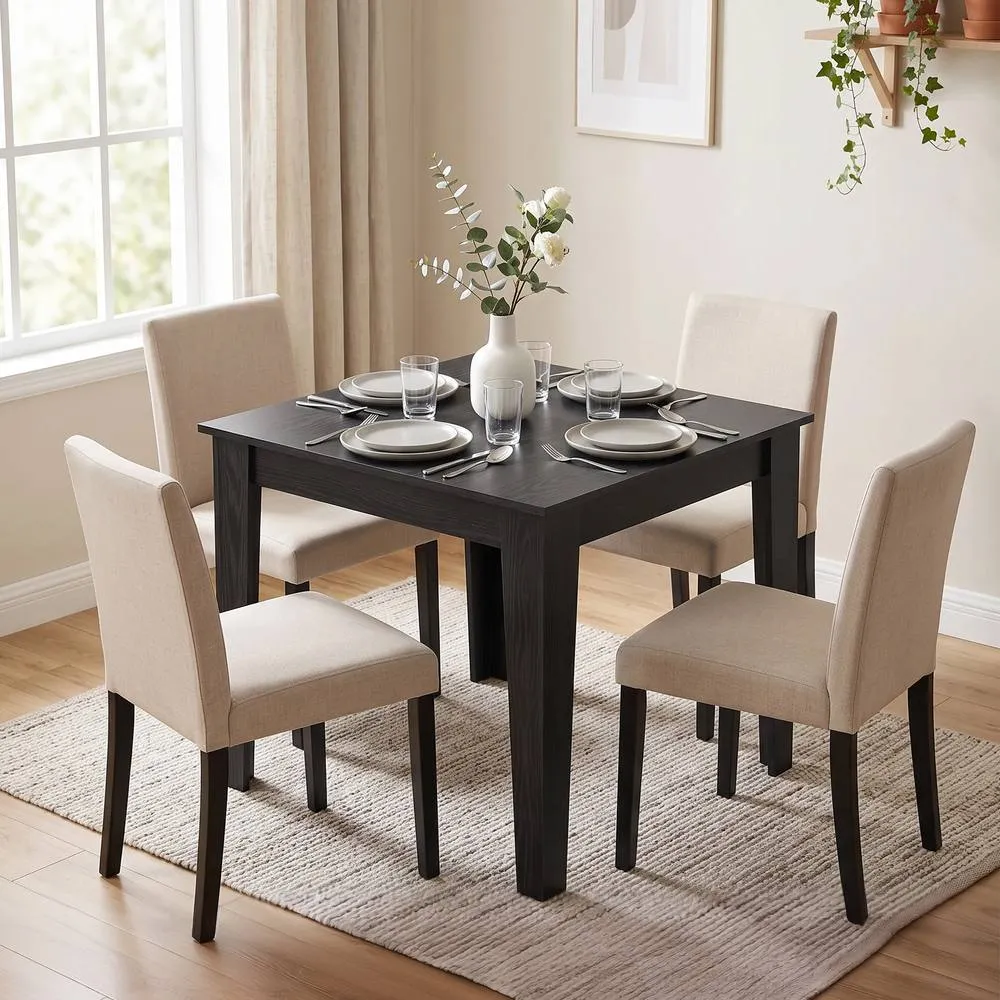 HOMCOM Dining Table for 4, 80L x 80W x 75Hcm, Black Wood Effect 2