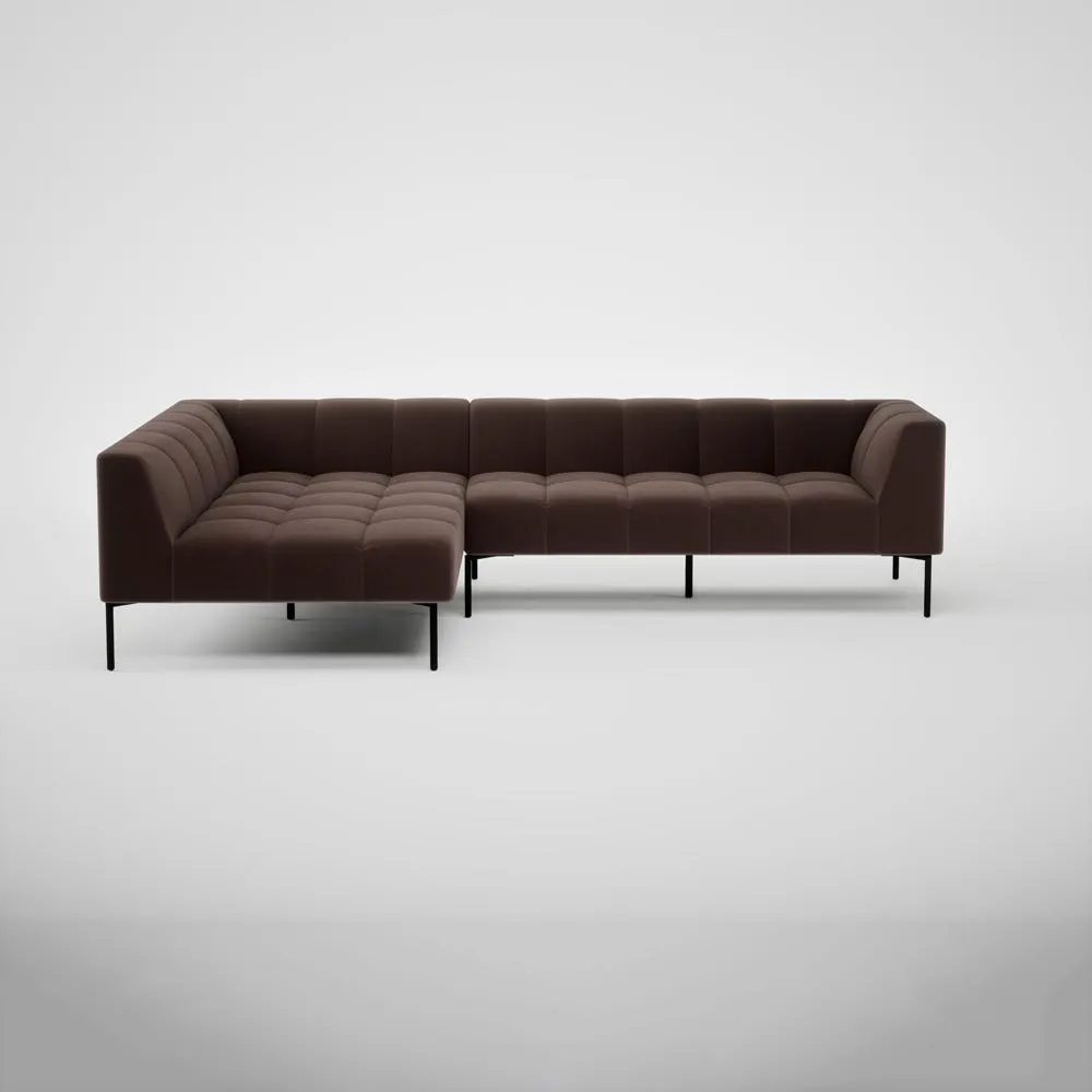 Heal's Quadro Left Hand Facing Chaise Sofa Nobilis Velvet Espresso Black Feet 2