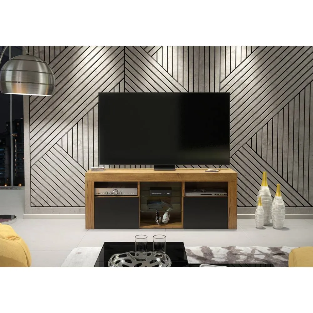 Creative Furniture Pulse TV Unit 145cm - Dark Oak with Black Matt Doors in Dark Brown 2