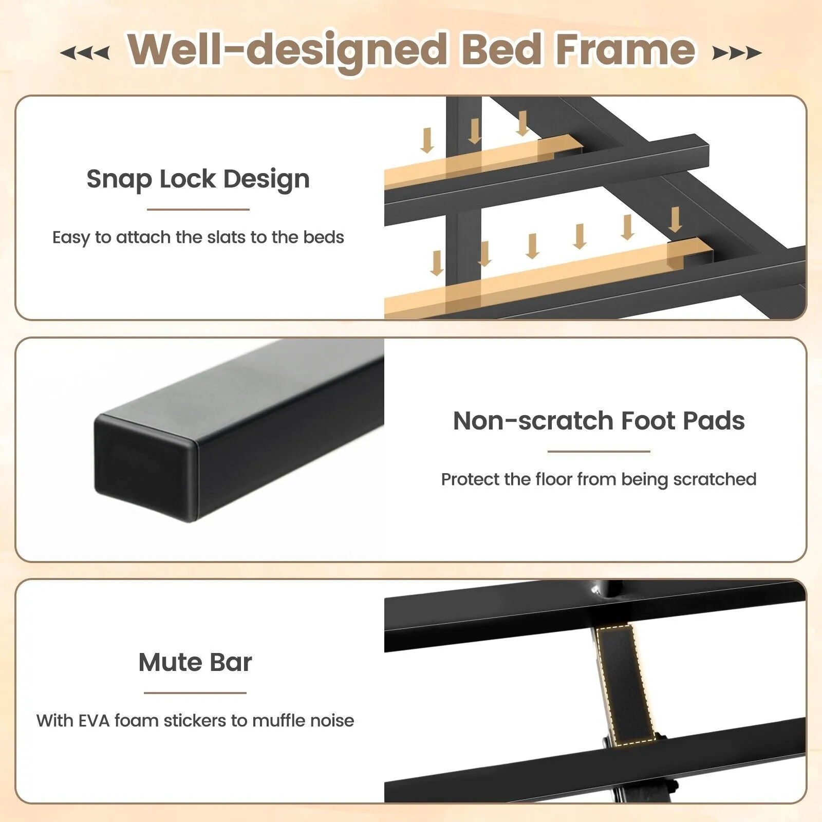 Costway Metal Bed Frame King Size Industrial Platform Bed with Headboard & Footboard 5