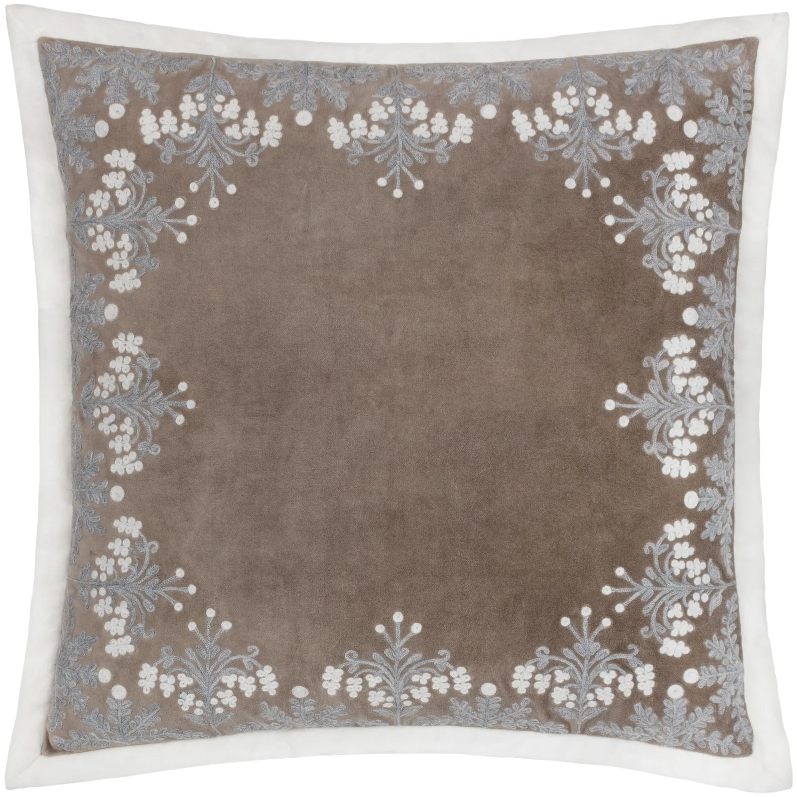 Paoletti Winter Bloom 100% Cotton Embroidered Cushion in Taupe 2