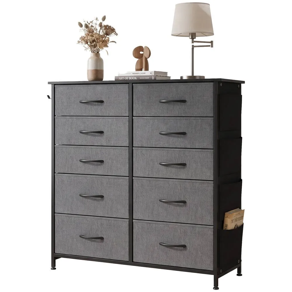 HOMCOM Fabric Chest of Drawers, 10 Drawer Dresser for Bedroom, Grey