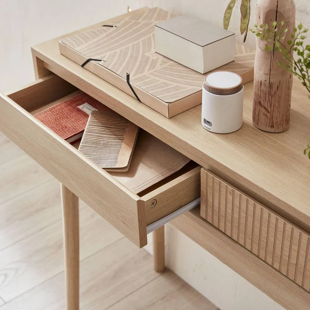 sweeek 100cm Console Table With Grooved Wooden Detail in Light Brown 6