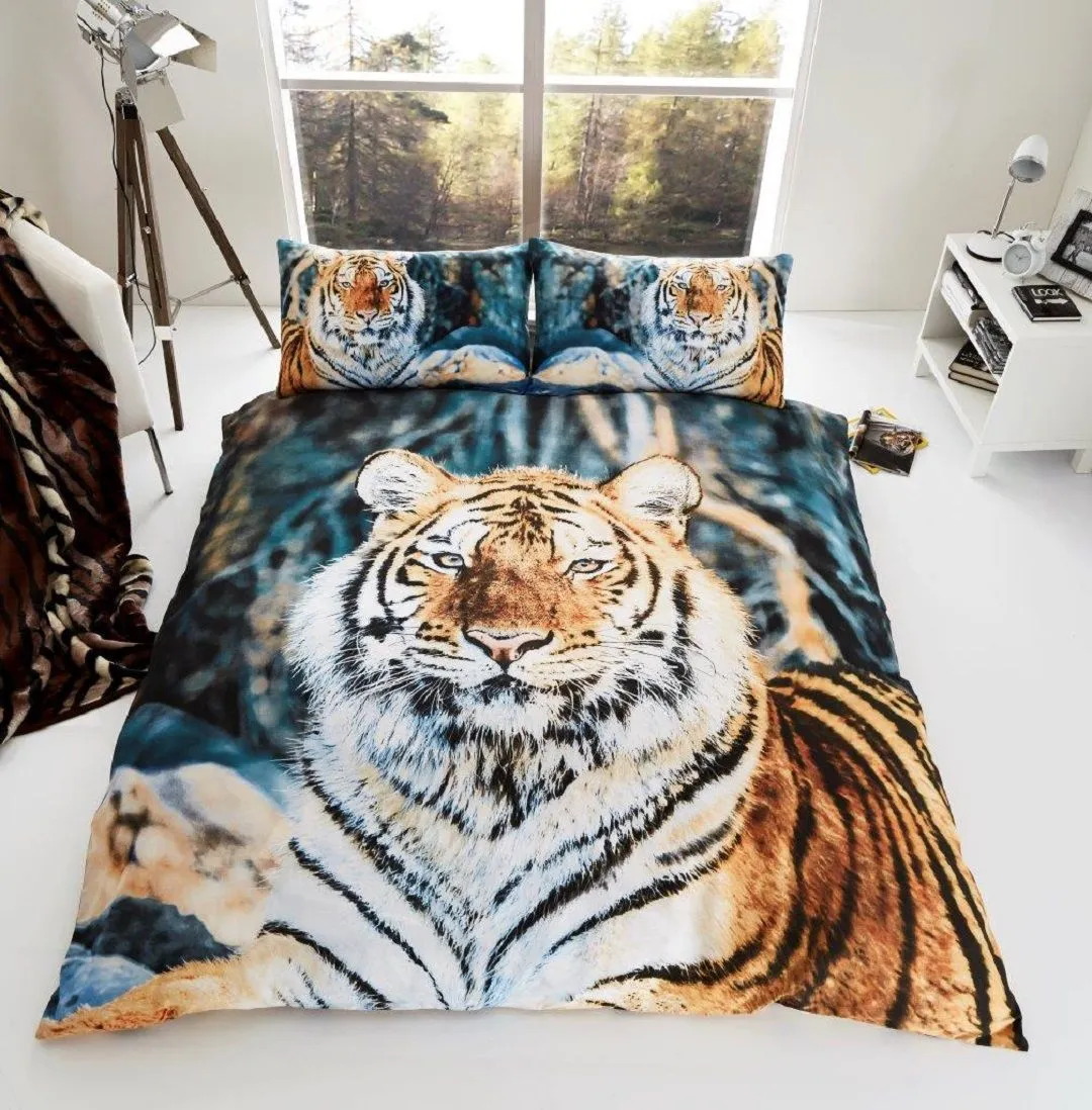 Smart Living 3D Effect Animal Polycotton Printed Duvet Cover Set in Khaki