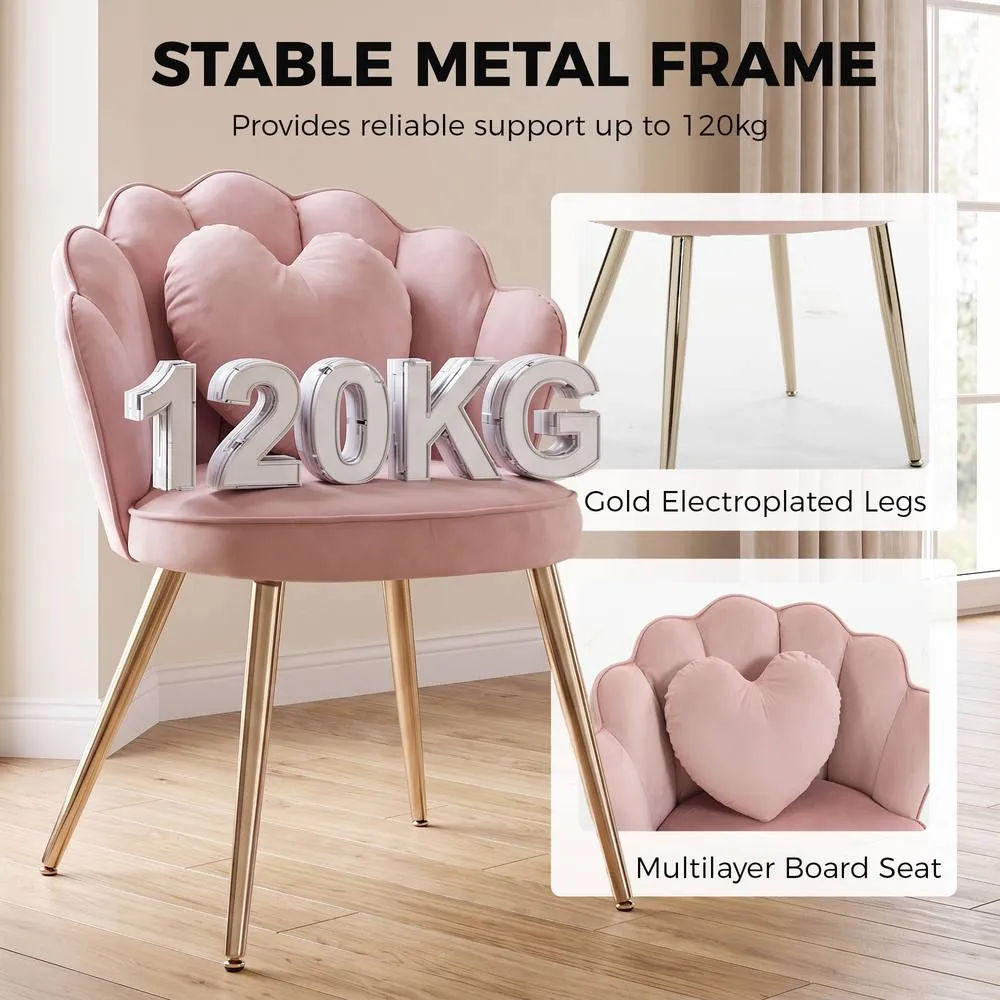 HOMCOM Accent Chair with Heart Pillow Velvet Upholstered Lotus Back Pink 6