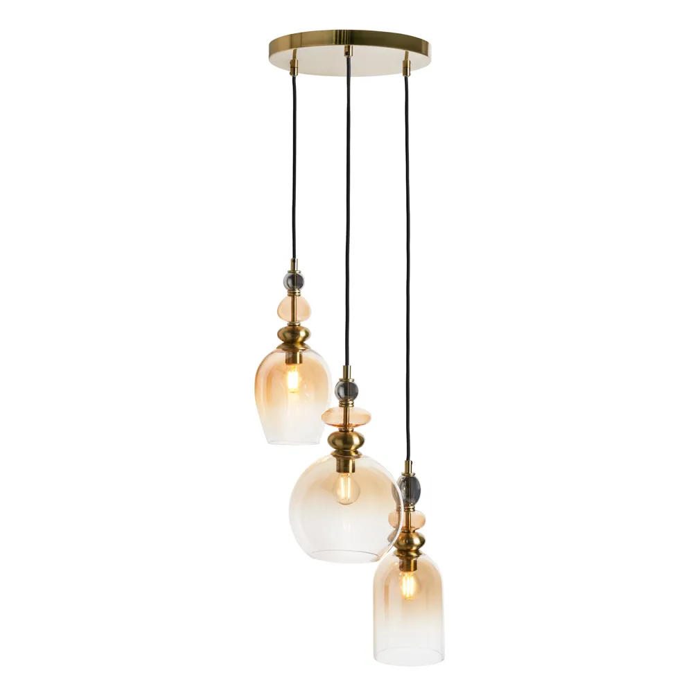 Seline Champagne 3 Light Cluster Ceiling Pendant, Satin Brass