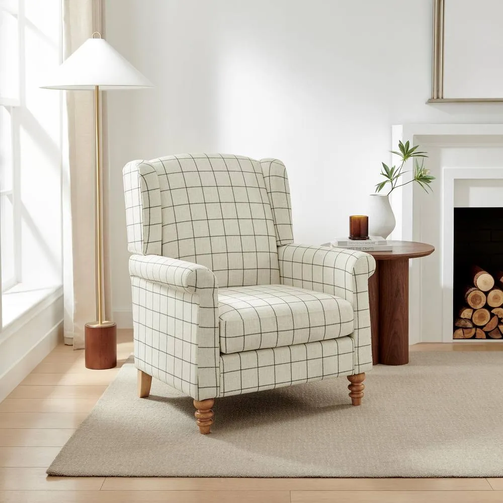 FurnitureboxUK Maisette Cream Check Fabric Wingback Accent Armchair 3