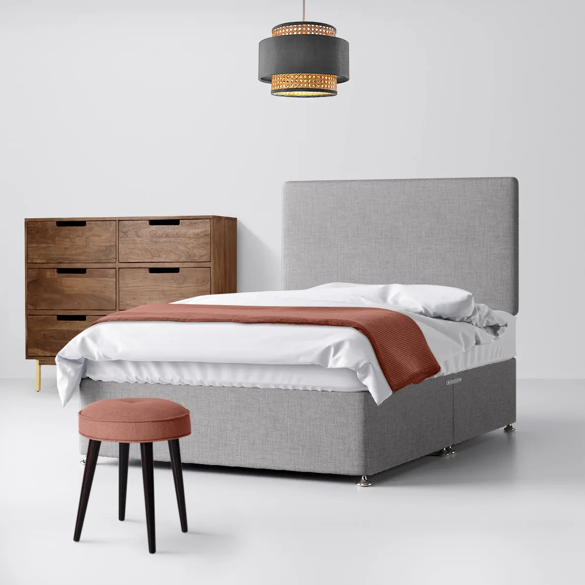 Cornell Plain Silver Grey Fabric No Drawer Divan Bed - 4ft Small Double