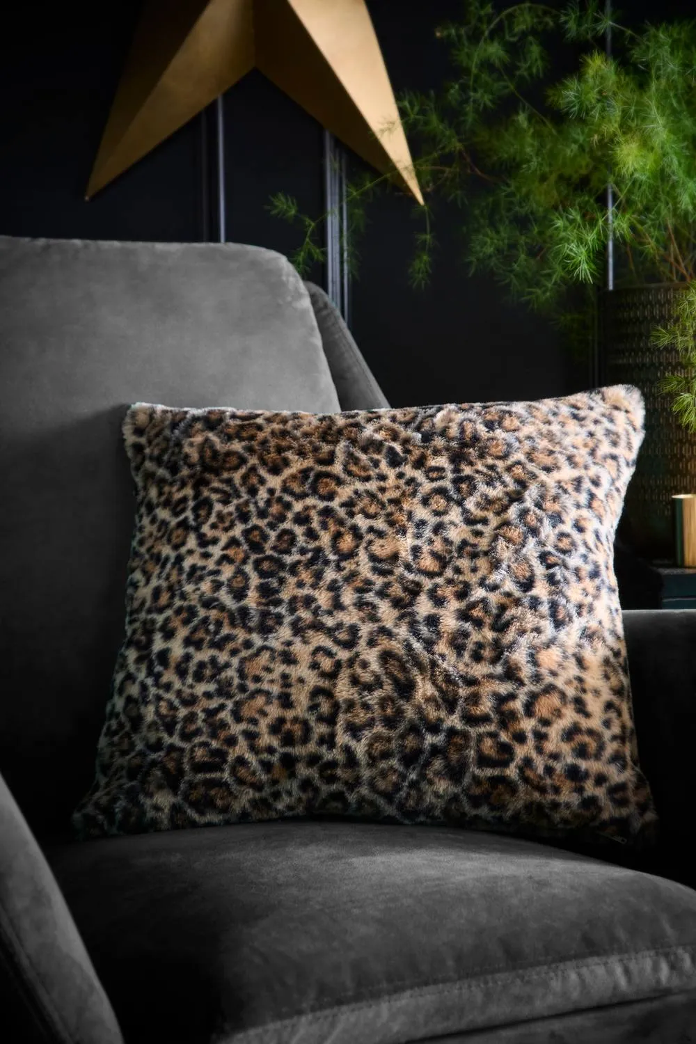 Fusion 'Leopard Faux Fur' Soft Faux Fur Filled Cushion in Natural