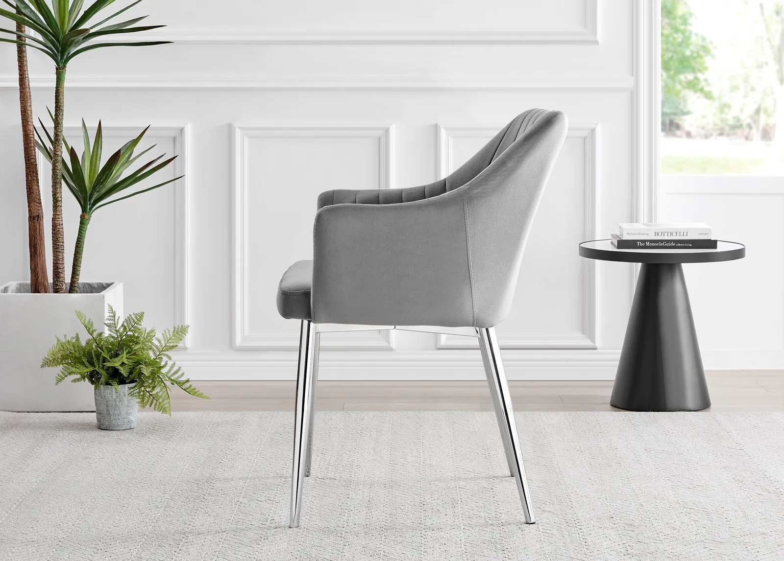 FurnitureboxUK Set of 2 Calla Deep Padded Dining Chairs Upholstered in Soft Velvet With Silver Chrome Legs in Grey 4