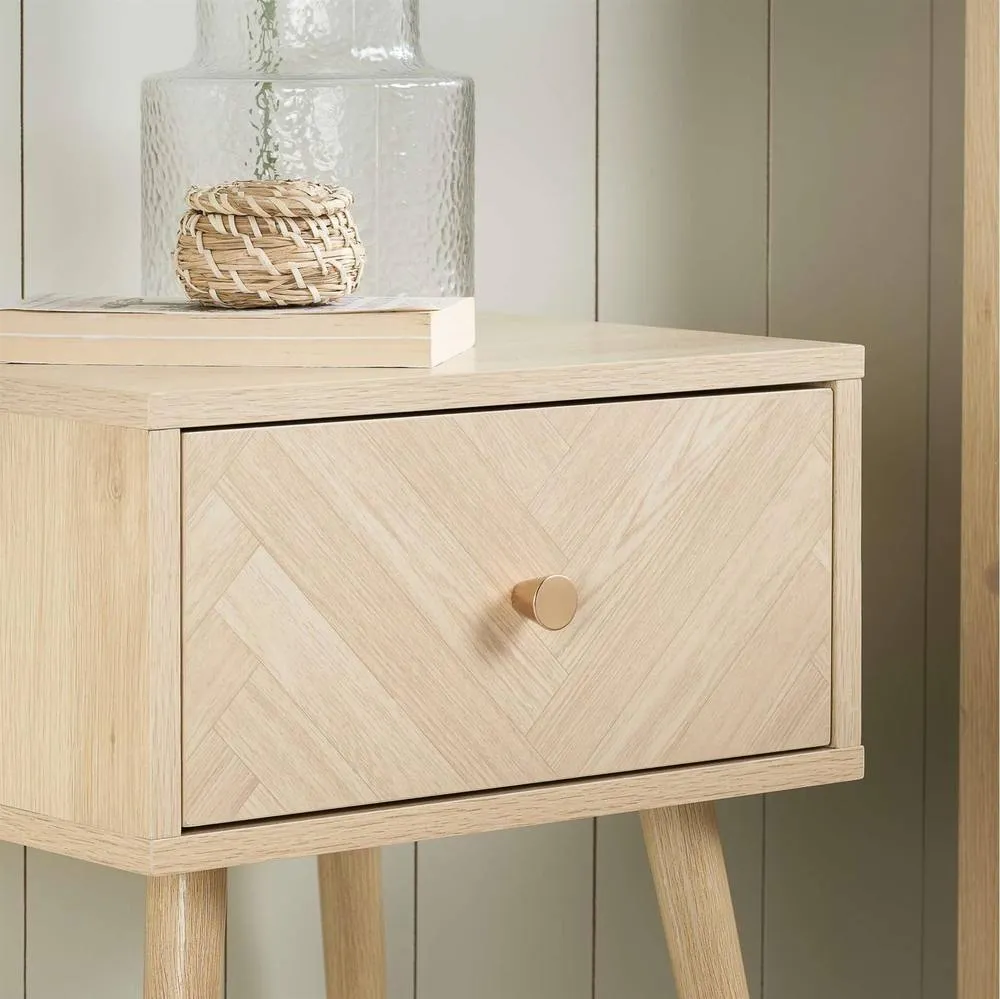 Birlea 1 Drawer Oak Brown Wooden Bedside Herringford in Light Oak 3