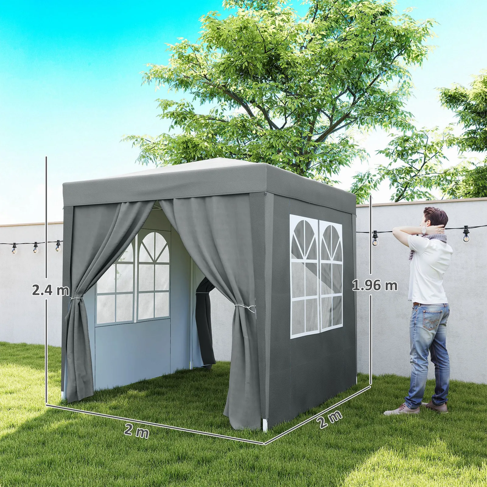 OUTSUNNY 2mx2m Pop Up Gazebo Party Tent Canopy Marquee with Storage Bag in Grey 3