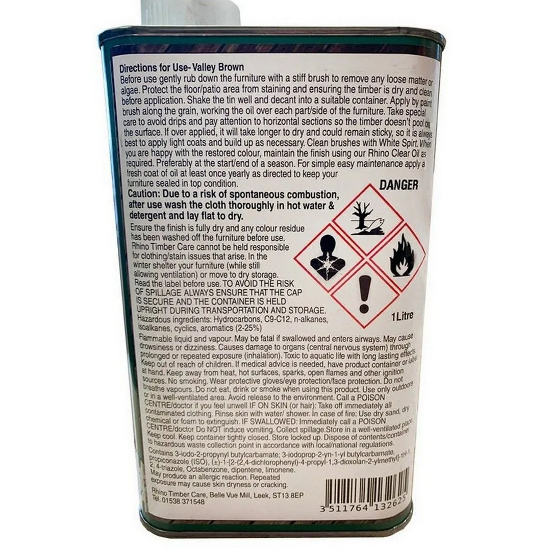 Churnet Valley Garden Furniture Ltd Rhino Valley Garden Furniture Timber Care 1L Tin - Brown 2