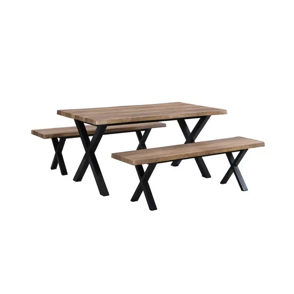 Ezra 6 Seater Rectangular Dining Table with 2 Benches 4