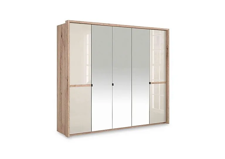 Hong Kong 5 Door Hinged Wardrobe with 2 Glass Doors and 3 Mirror Doors - Champagne