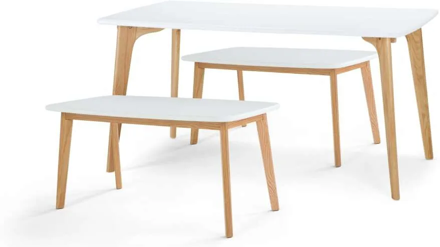 Fjord Dining Table and Bench Set , Oak and White