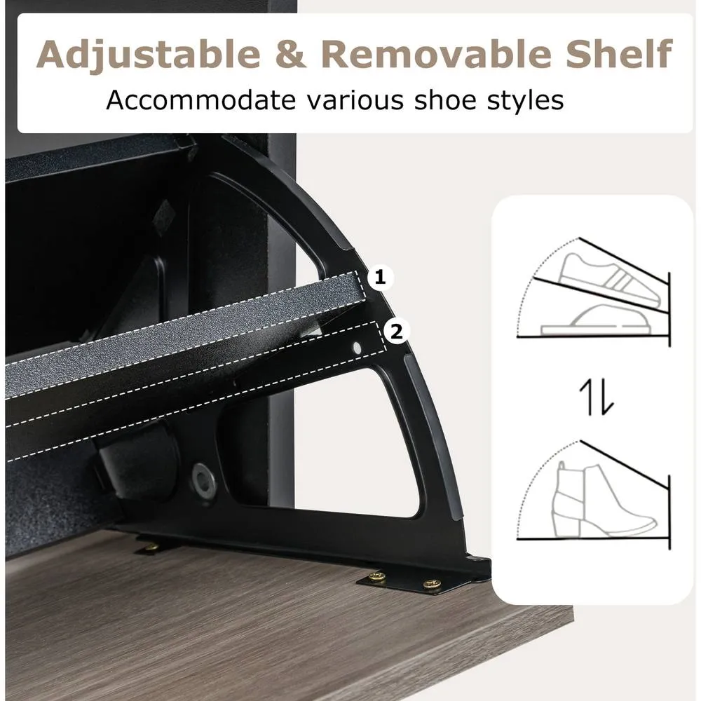 Costway Slim Hidden Narrow Shoe Organizer Cabinet with Open Storage-Black in Black 3