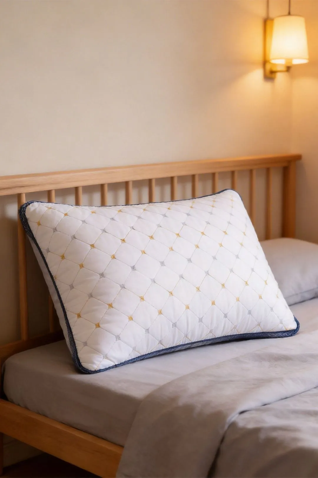Living and Home Comfortable Pillow with Gold & Silver Geometric Embroidery in White