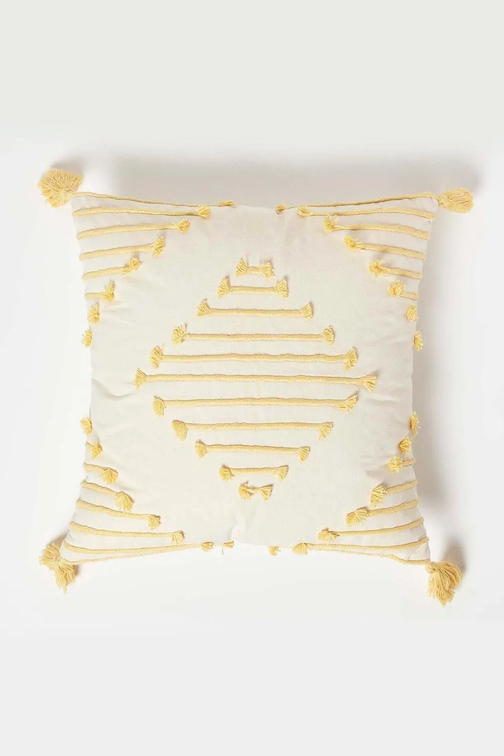 Homescapes Yellow Geometric Tassel Cotton Cushion