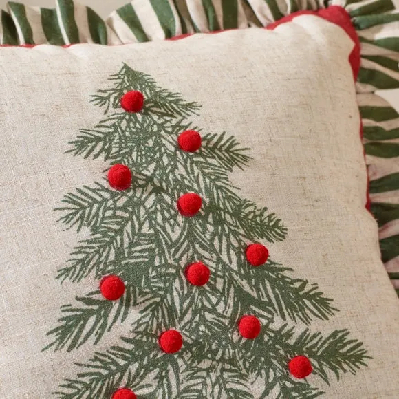 Frilled Christmas Tree Square Cushion 2