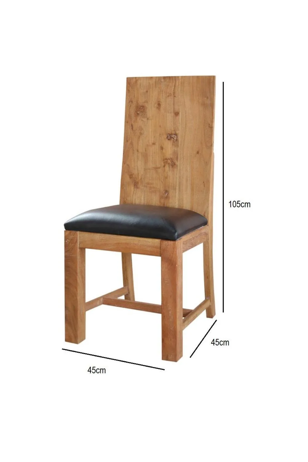 IH Design Cosmopolitan Industrial Acacia Dining Chairs Pair Black Leather in Brown 4