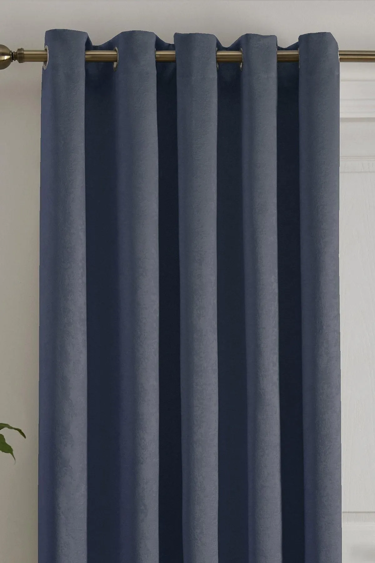 Fusion 'Strata' Dim out woven Eyelet Single Panel Door Curtain in Navy 2