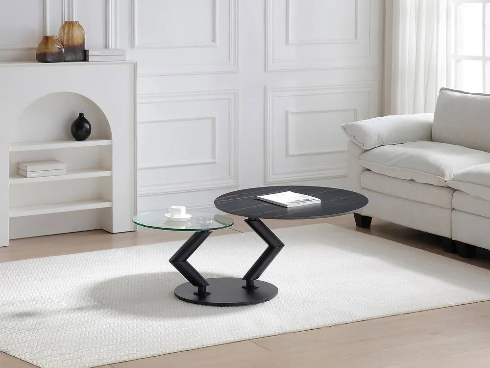 Vente-unique Coffee Table With Swivelling Ceramic, Tempered Glass & Metal Trays in Clear 5