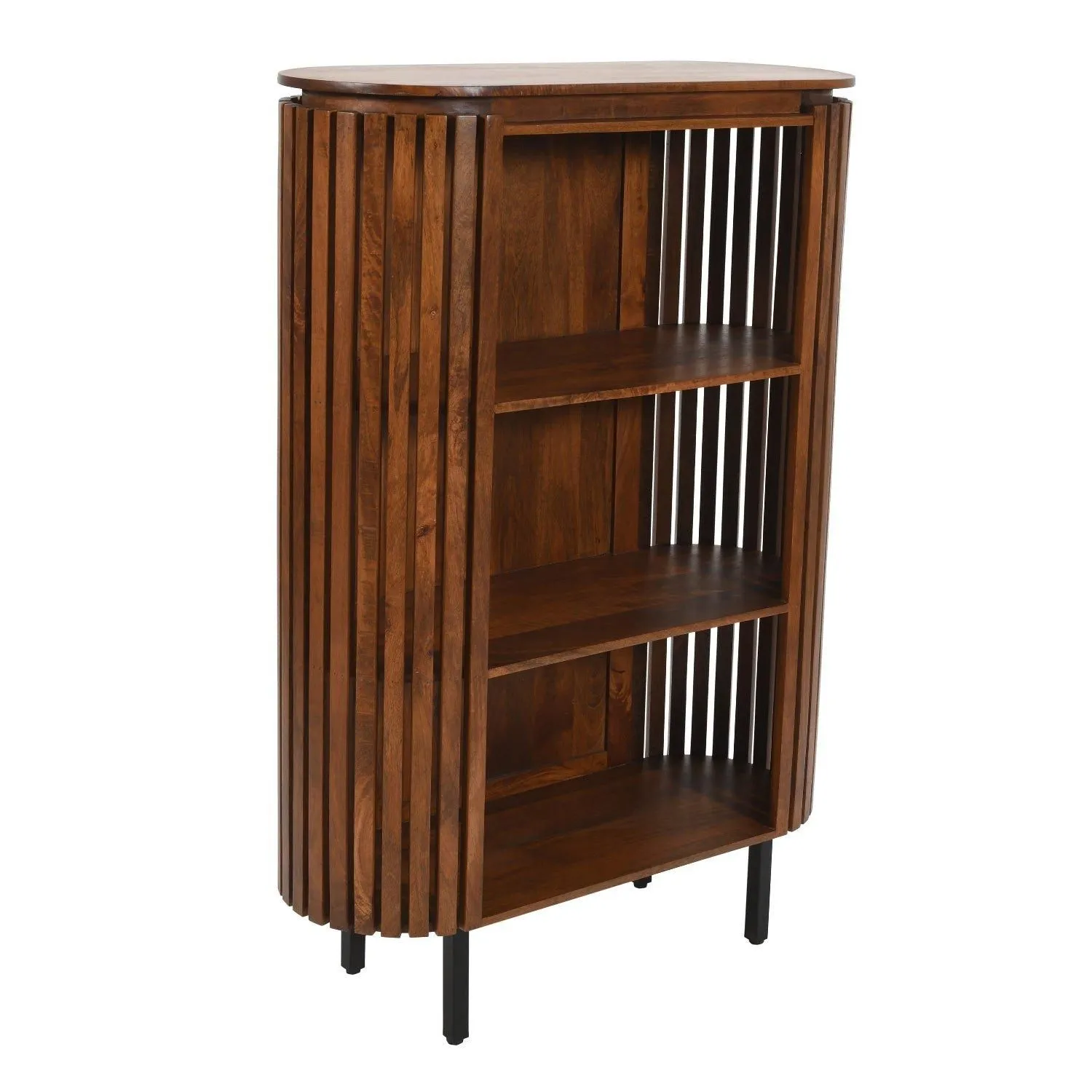 IH Design Carney Slatted Mango Wood Bookcase- Medium High in Brown 3