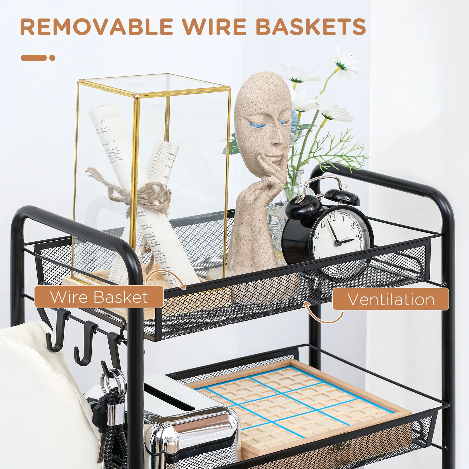 HOMCOM 5 Tier Utility Rolling Cart with Removable Mesh Baskets, Black 6