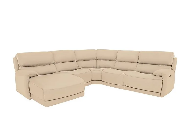 Link Leather Left Hand Facing Corner Chaise Power Sofa - BV Bisque