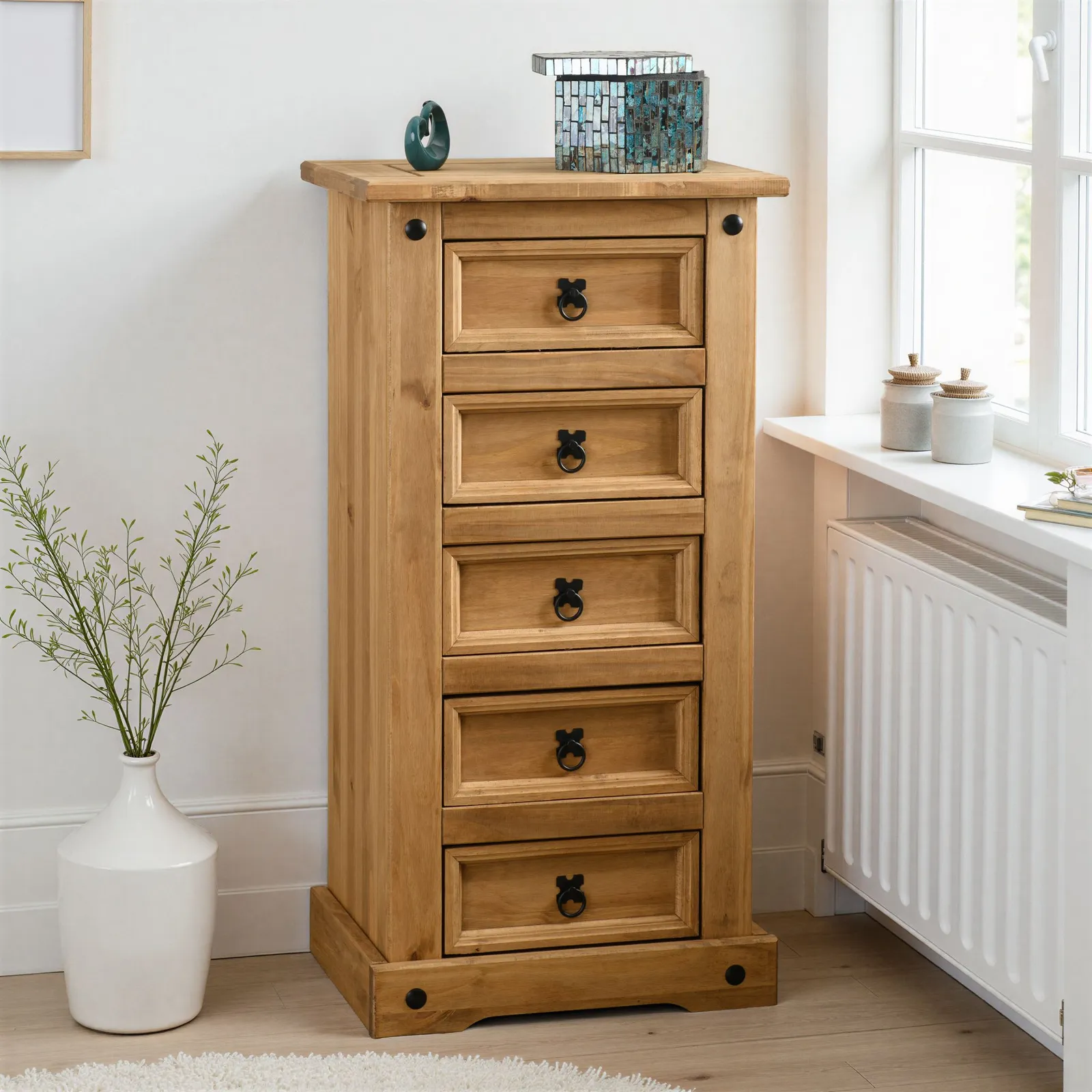 Seconique Corona 5 Drawer Narrow Chest in Natural
