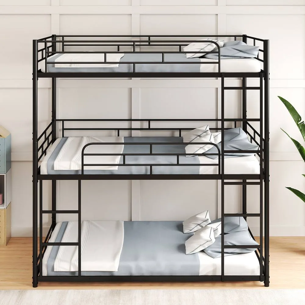 Costway Metal Triple Bunk Bed Frame Double Over Double Over Double Bunk Bed in Black 4