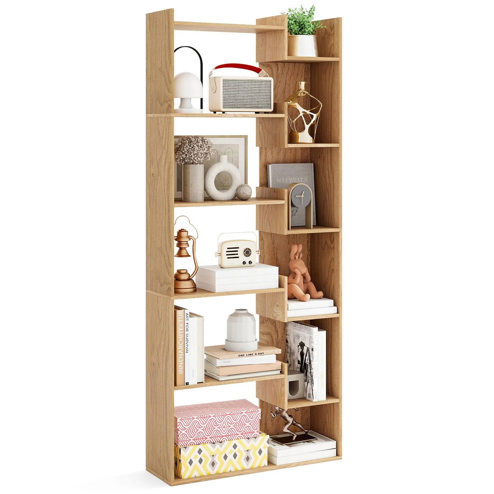Costway 6-Tier Bookcase Wooden Storage Shelving Unit Book Display Rack in Natural 2
