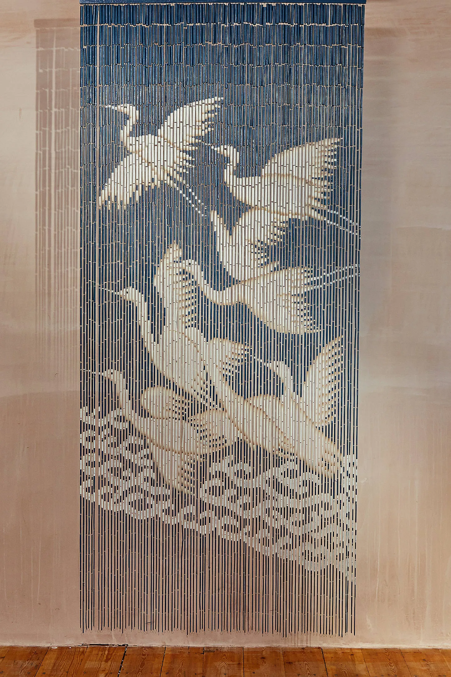 Cranes Bamboo Curtain - Blue 2