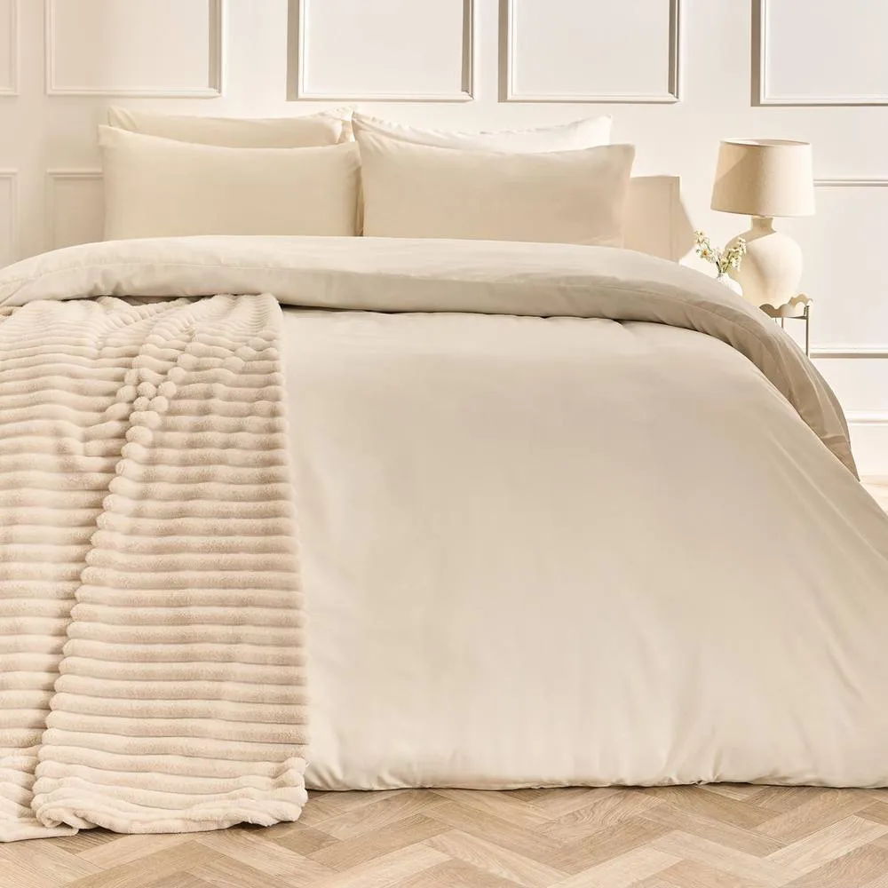 OHS Plain Dyed Duvet Cover with Pillowcase Bedding Set in Ivory