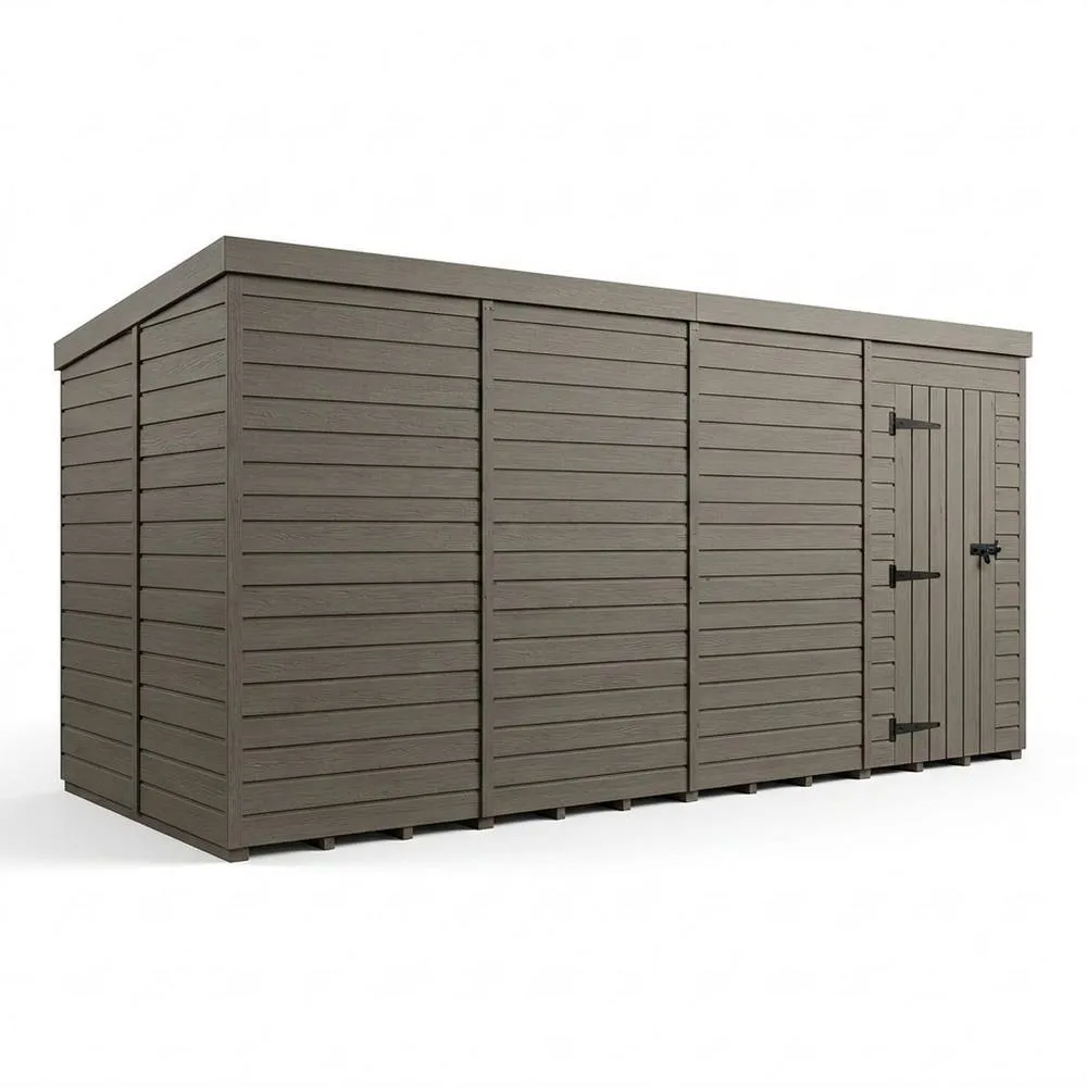 Buttercup Farm 16ft x 9ft Composite Pent Garden Shed Single Door No Windows in Grey