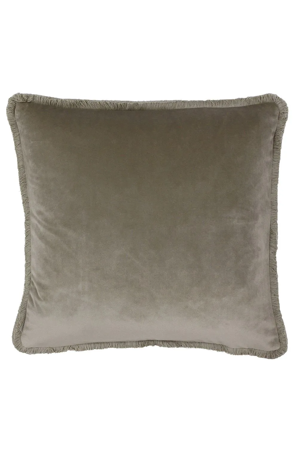 Paoletti Freya Fringed Soft Velvet Cushion in Taupe 1