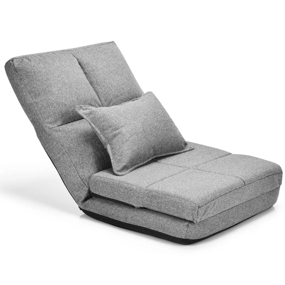 Costway Adjustable Floor Chair 6 Positions Folding Floor Sofa W/ Pillow in Grey