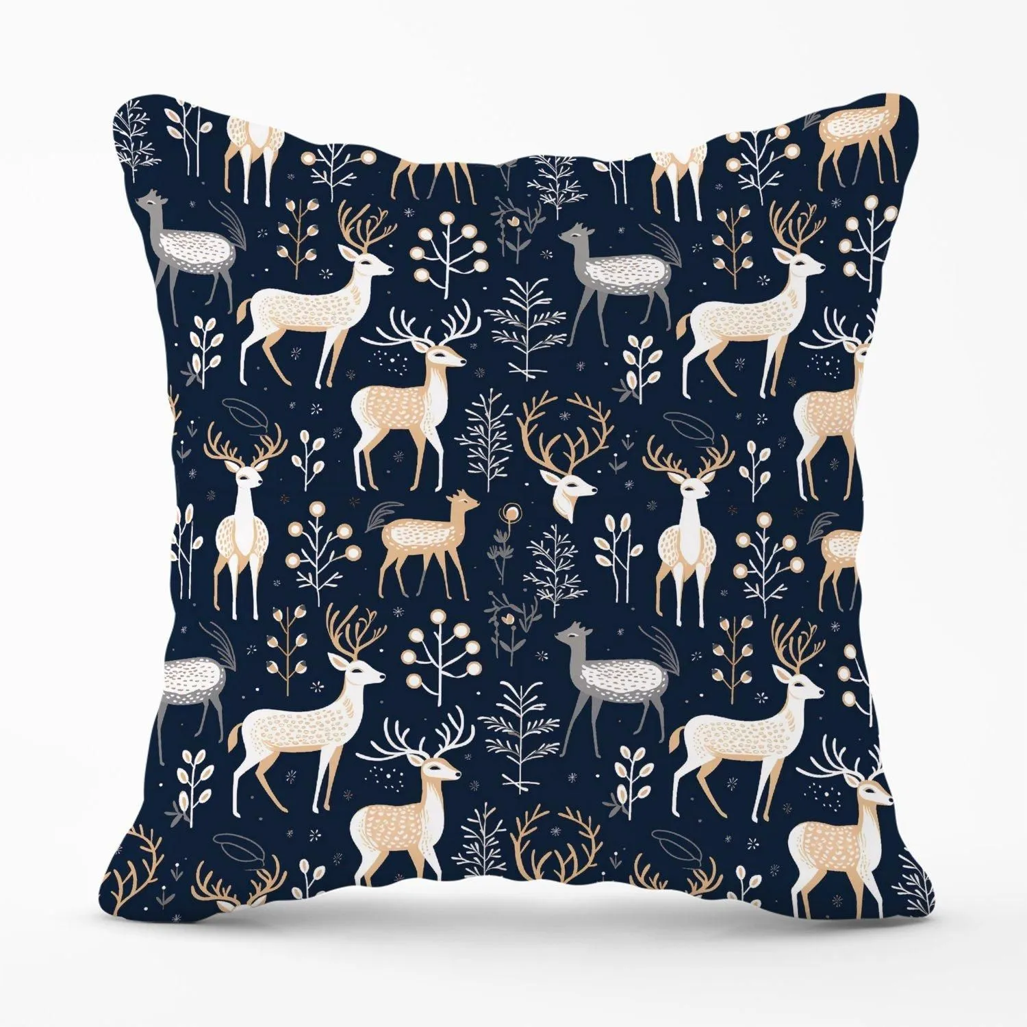 Warren Reed - Designer Reindeer, Whimsical, Illustration Pattern Outdoor Cushion in Blue