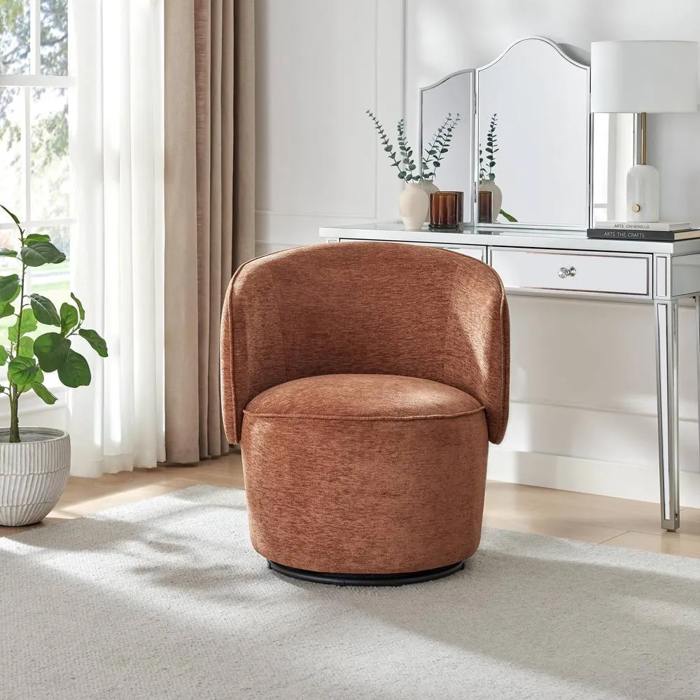 FurnitureboxUK Liode Fabric Round Swivel Accent Chair in Orange 3