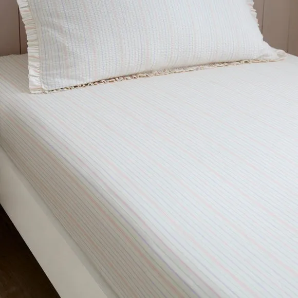 Stripe Seersucker Cotton Fitted Bed Sheet 1
