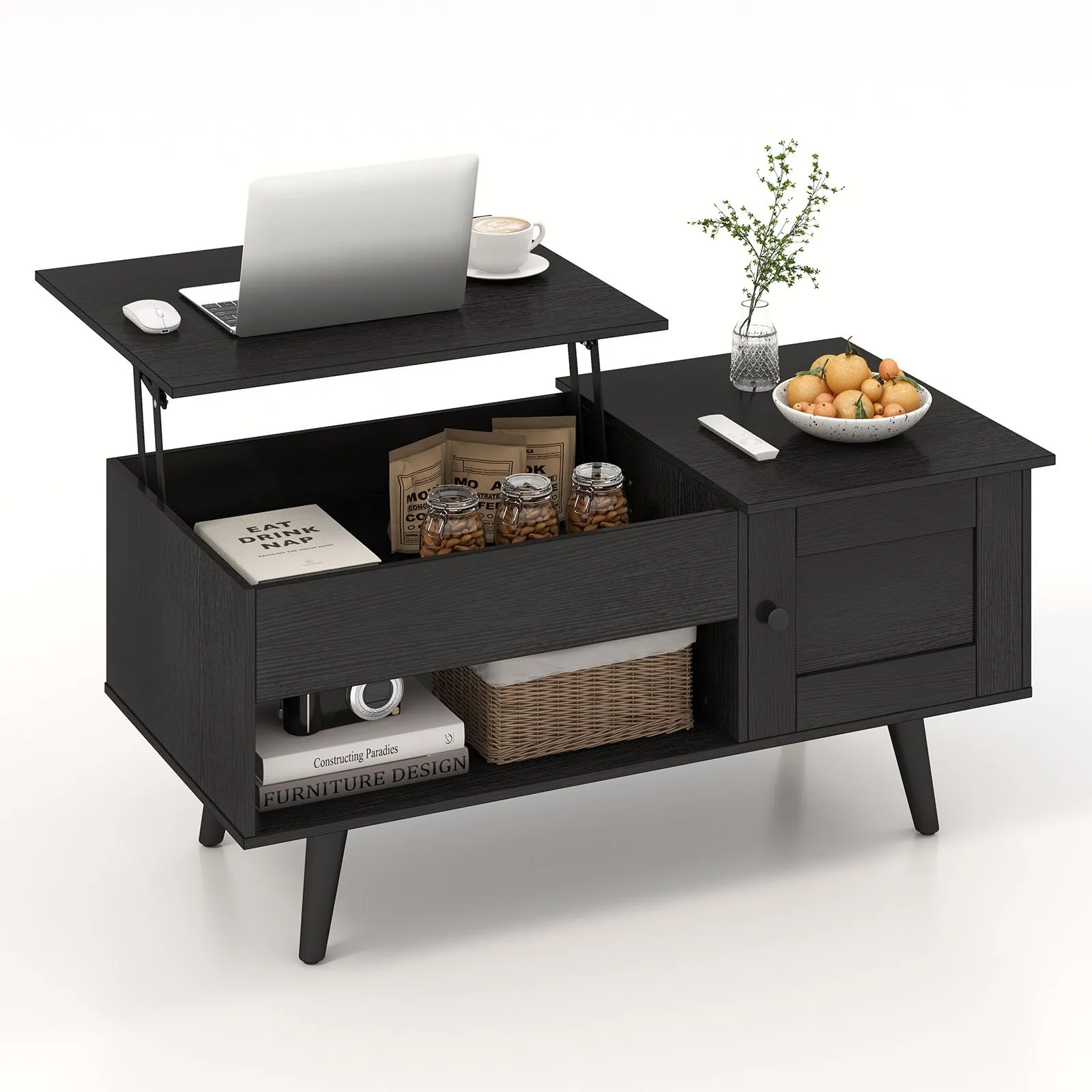 Costway Lift Top Coffee Table Pull up Coffee Table with Storage in Black 3