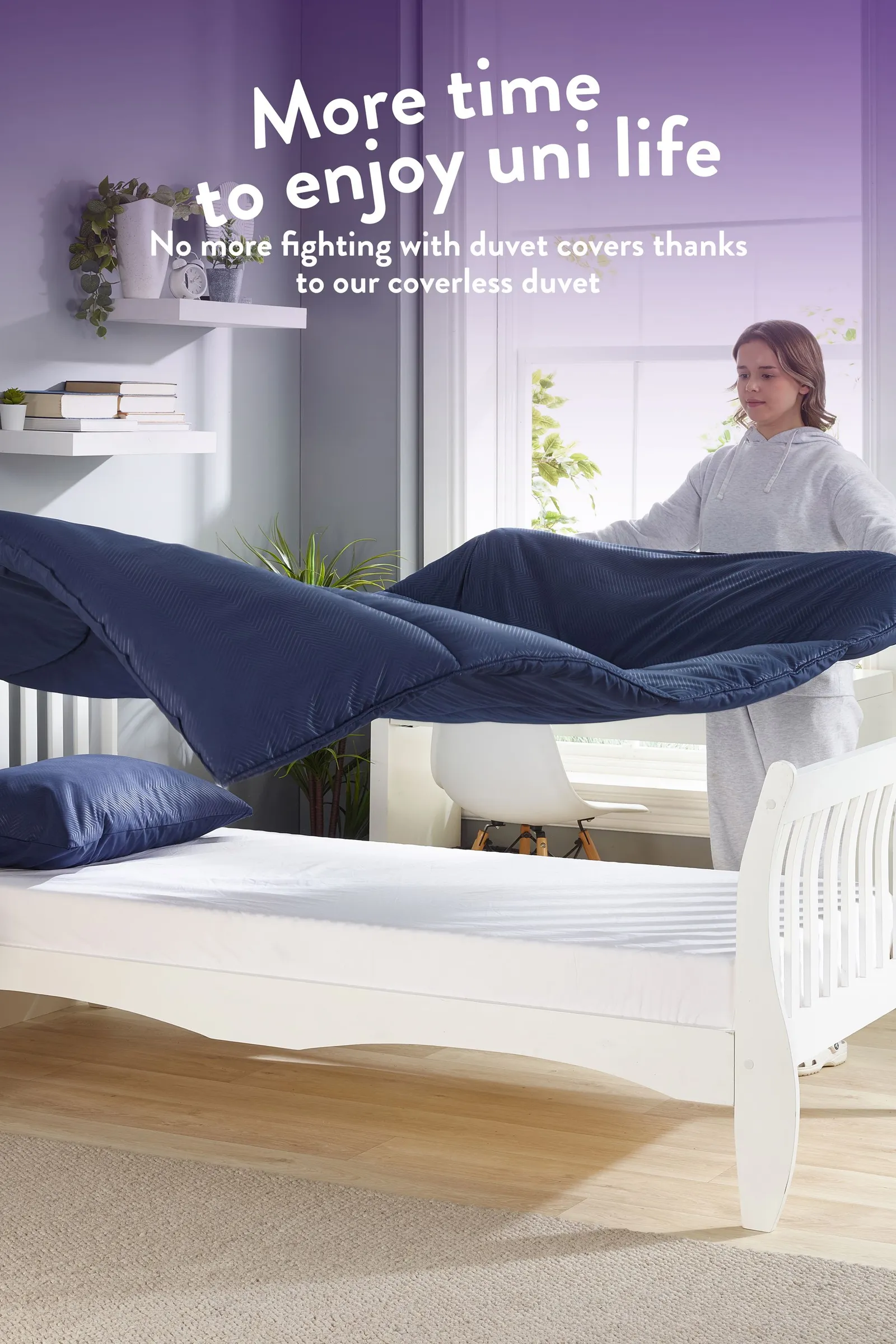 Slumberdown Back to Uni Embossed Herringbone 10.5 Duvet, 2 Medium Pillows in Navy 4