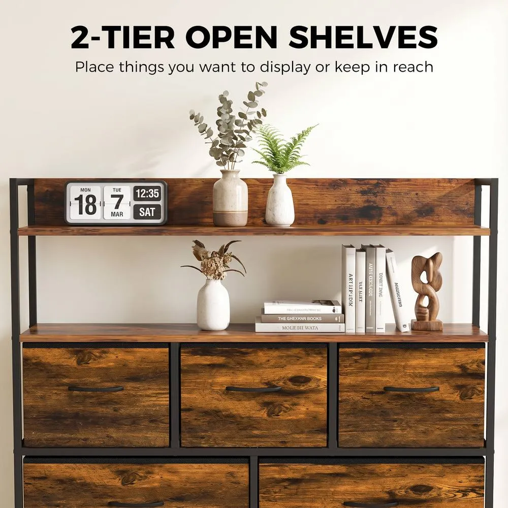 HOMCOM Bedroom Chest of Drawers 5 Drawer Dresser w/ Shelves, Rustic Brown 5