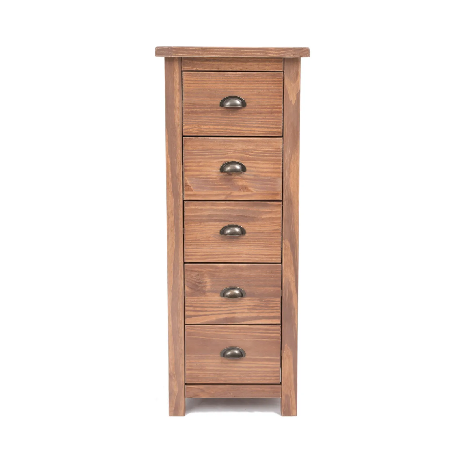 Cabinet Bits Padua 5 Drawer Narrow Chest of Drawers Brass Cup Handle in Brown