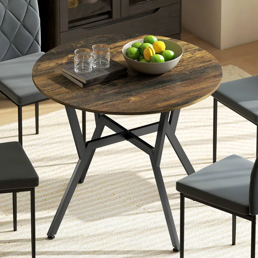 HOMCOM Small Kitchen Table with Black Steel Legs, Dining Table in Brown 1