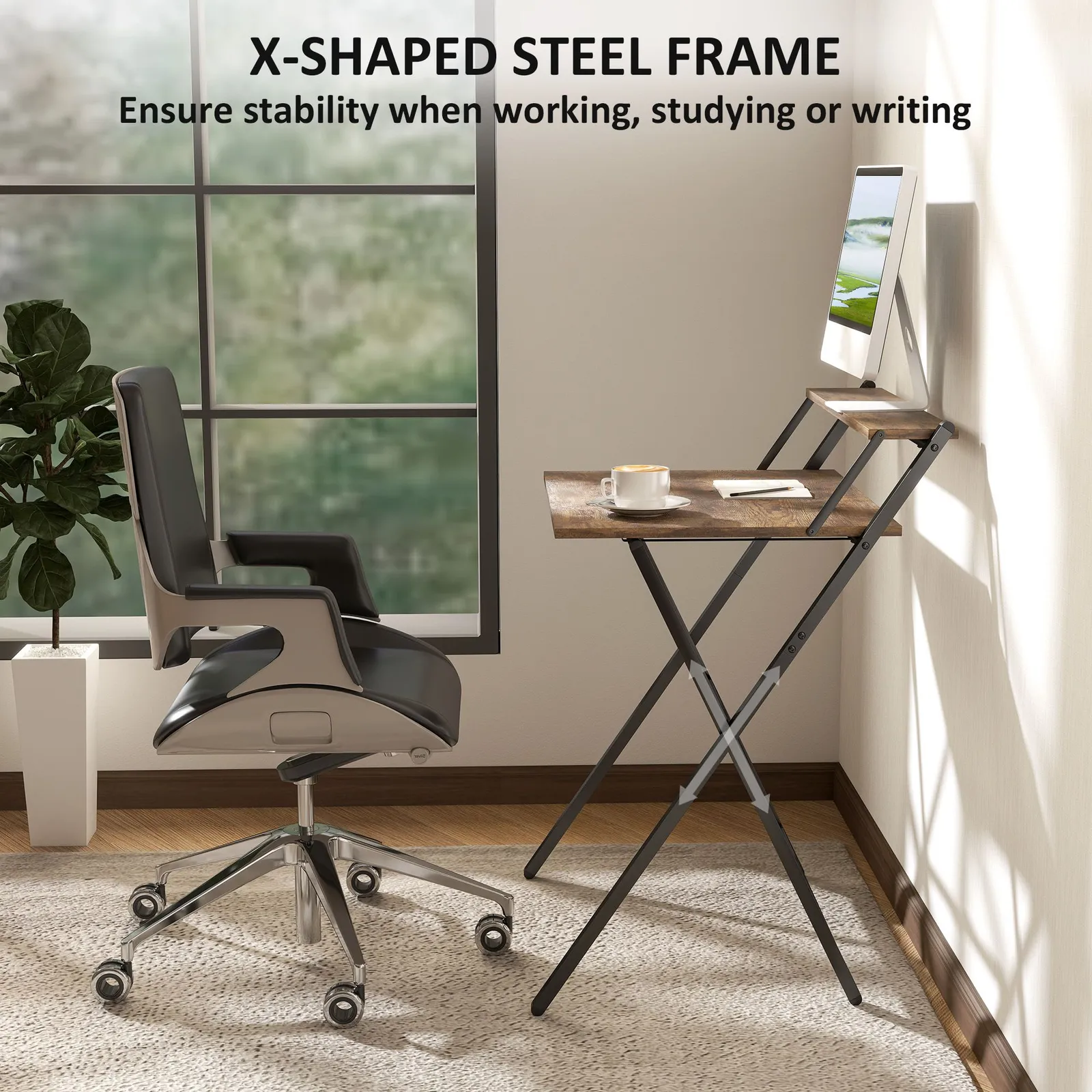 HOMCOM 70 cm Folding Computer Desk for Small Spaces Bedroom in Brown 6